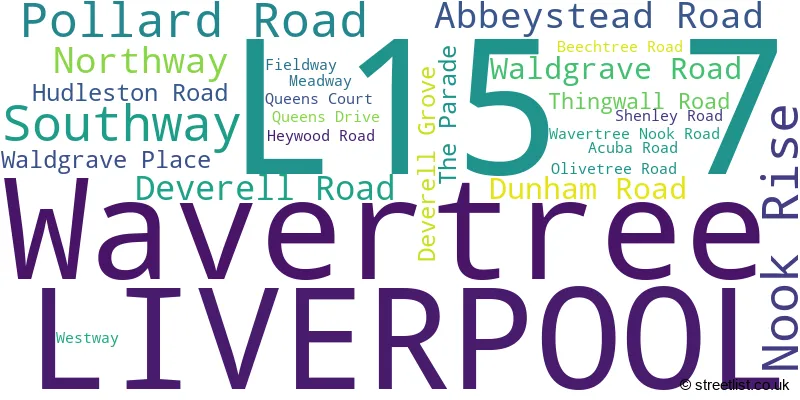 A word cloud for the L15 7 postcode